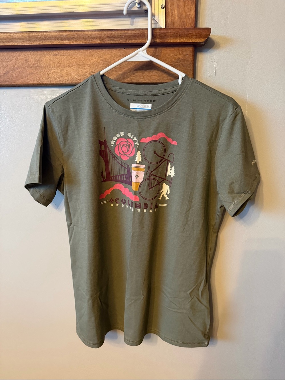 Columbia Olive Crewneck Tee with Subtle Graphic